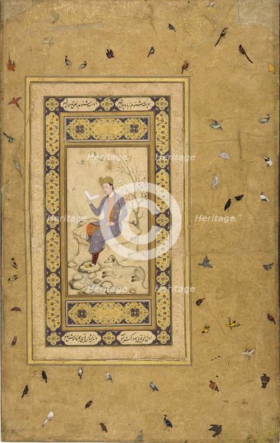 Young man reading in a landscape, c. 1608-1610. Creator: Indian Art.