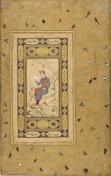 Young man reading in a landscape, c. 1608-1610. Creator: Indian Art