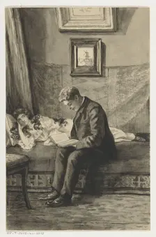 Young man reading to a girl, 1905 or earlier. Creator: Anna Maria Kruijff