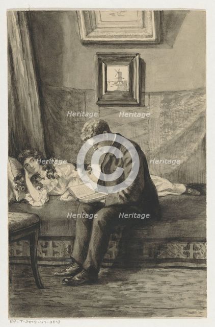 Young man reading to a girl, 1905 or earlier.  Creator: Anna Maria Kruijff.