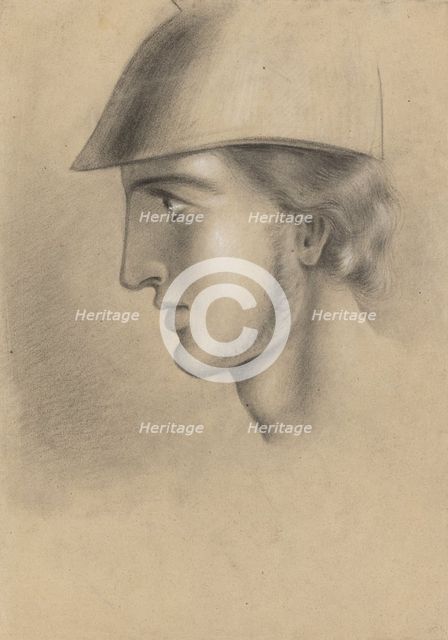 Young man's head in a helmet, 1865-1870. Creator: Ladislav Mednyanszky.