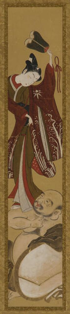 Young man standing on Hotei's shoulder, Edo period, 1615-1868. Creator: Unknown