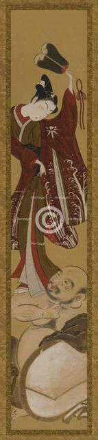 Young man standing on Hotei's shoulder, Edo period, 1615-1868. Creator: Unknown.