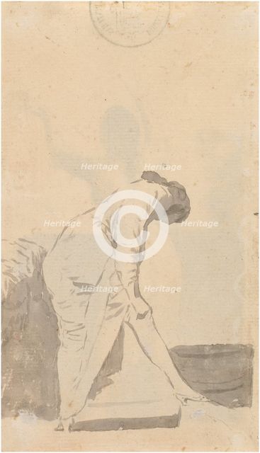 Young man stretching his stocking (from the Madrid Album), c. 1795.