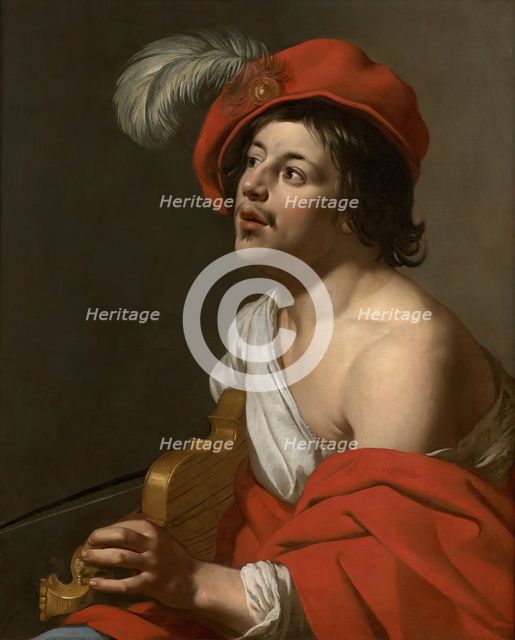 Young man tuning his violin, 1630. Creator: Jan van Bijlert.