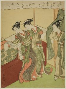 Young Man Walks in as Two Courtesans Read Love Letter, c. 1772/74. Creator: Shiba Kokan