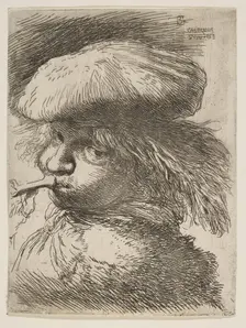 Young man with a trumpet facing left, from the series of Small Heads in Oriental..., ca. 1645-1650. Creator: Giovanni Benedetto Castiglione