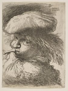 Young man with a trumpet facing left, from the series of Small Heads in Oriental..., ca. 1645-1650. Creator: Giovanni Benedetto Castiglione