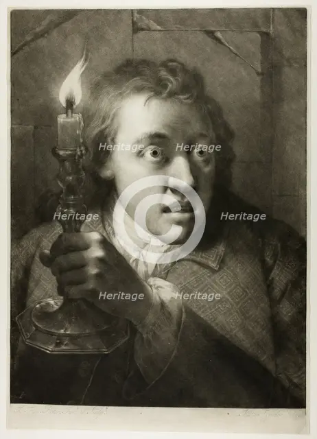 Young Man with a Candle, from Life-Sized Heads, 1760. Creator: Thomas Frye.