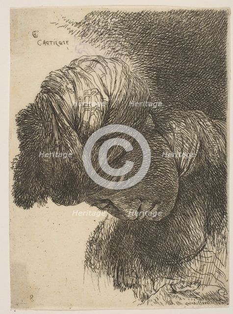Young man with his head lowered, wearing a turban, facing left, from the series o..., ca. 1645-1650. Creator: Giovanni Benedetto Castiglione.