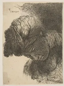 Young man with his head lowered, wearing a turban, facing left, from the series o..., ca. 1645-1650. Creator: Giovanni Benedetto Castiglione