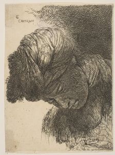 Young man with his head lowered, wearing a turban, facing left, from the series o..., ca. 1645-1650. Creator: Giovanni Benedetto Castiglione