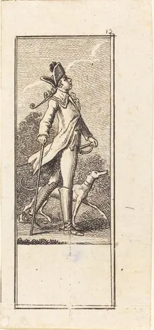 Young Man with Sword, Cane and Dog, 1784. Creator: Daniel Nikolaus Chodowiecki