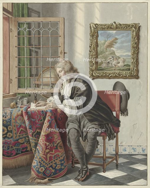 Young man writing at a window, 1734-1785. Creator: Jan Stolker.