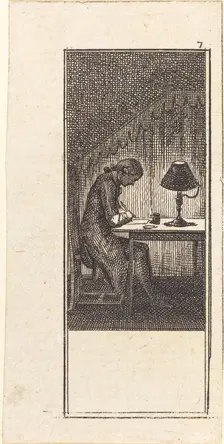 Young Man Writing by Lamplight, 1784. Creator: Daniel Nikolaus Chodowiecki