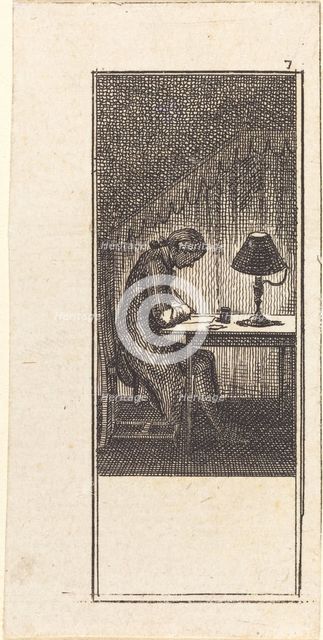 Young Man Writing by Lamplight, 1784. Creator: Daniel Nikolaus Chodowiecki.