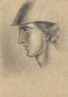 Young man's head in a helmet, 1865-1870. Creator: Ladislav Mednyanszky