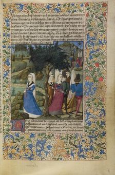 Young Men and Women Outdoors; Historia de duobus amantibus, about 1460-1470. Creator: Unknown