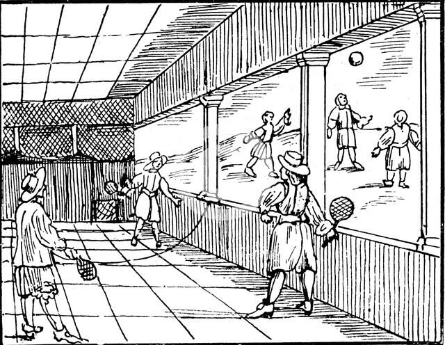 Young men playing a form of tennis, 16th century. Artist: Unknown