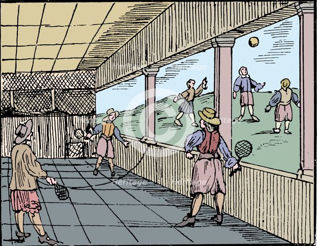 Young men playing a form of tennis, 16th century. Artist: Unknown.
