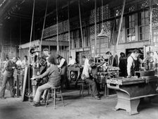 Young men training in use of machinery at Hampton Institute, Hampton, Virginia, 1899 or 1900. Creator: Frances Benjamin Johnston