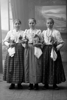 Young migrant workers from Galicia in traditional costume, Landskrona, Sweden, 1910. Creator: Unknown