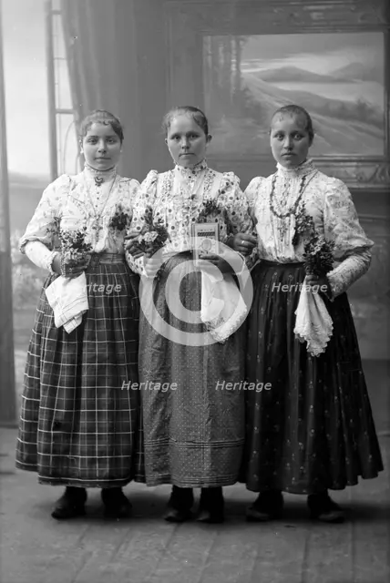 Young migrant workers from Galicia in traditional costume, Landskrona, Sweden, 1910. Creator: Unknown.