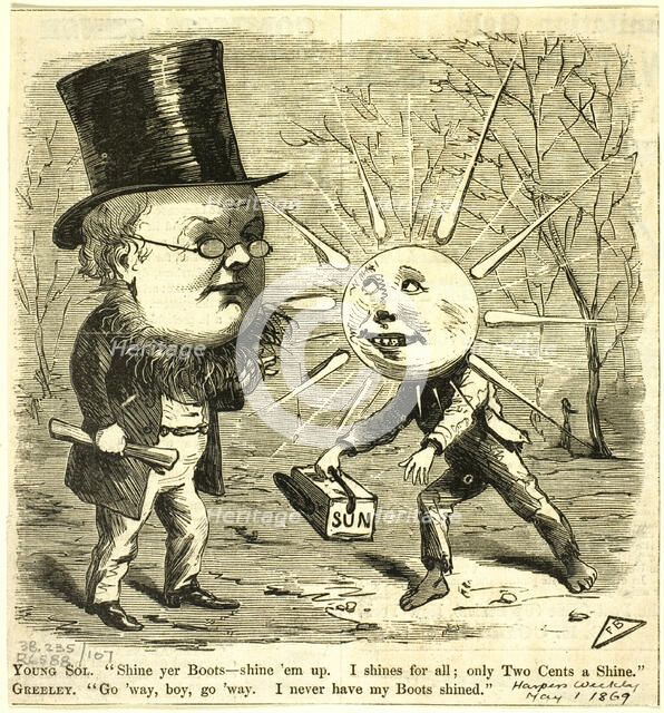 Young Sol and Greely, from Harper's Weekly, published May 1, 1869. Creator: Frank Beard.