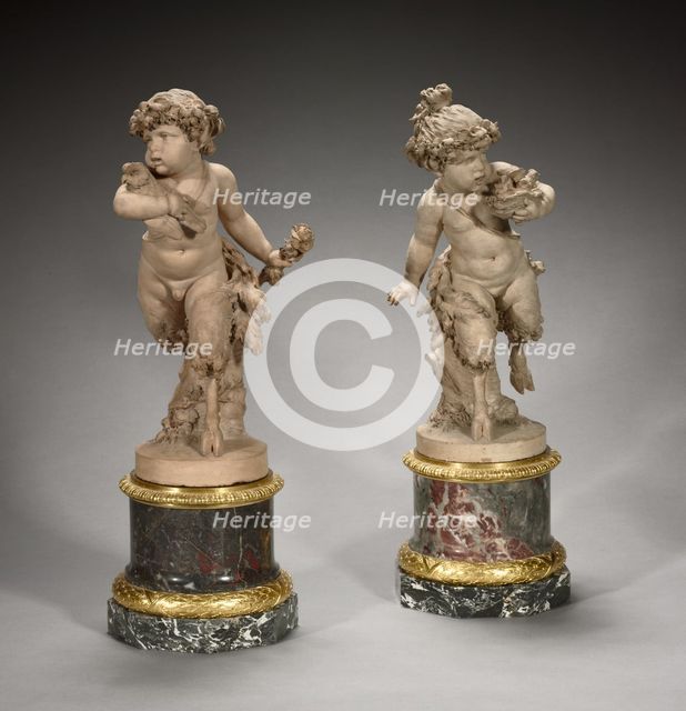 Young Satyress Running with an Owl's Nest and Young Satyr Running with an Owl…, 1770s. Creator: Clodion (French, 1738-1814).