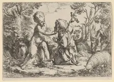 Young Saint John the Baptist kneeling before the infant Christ who caresses his f..., ca. 1600-1640. Creator: Guido Reni