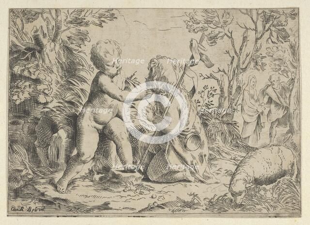 Young Saint John the Baptist kneeling before the infant Christ who caresses his face, ca. 1600-1640. Creator: Anon.