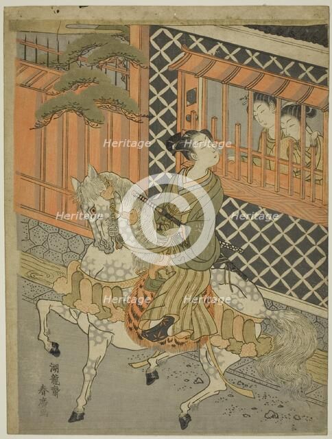 Young Samurai on Horseback, c. 1769/70. Creator: Isoda Koryusai.