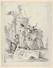 Young Shepherdess and old man with a Monkey, from the Scherzi, ca. 1740., ca. 1740. Creator: Giovanni Battista Tiepolo