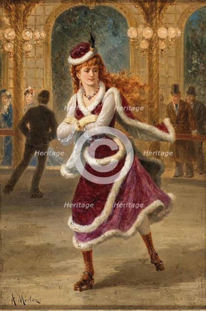 Young Parisian woman on the roller skating rink, after 1867. Creator: Morlon, Antony Paul Emile (1834-1918).
