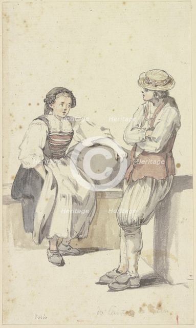 Young peasant couple in Zurich, the girl sitting, the farmer standing, c1771-1772. Creator: Georg Melchior Kraus.