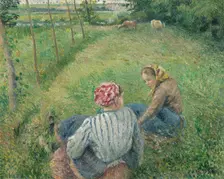 Young Peasant Girls Resting in the Fields near Pontoise, 1882. Creator: Camille Pissarro