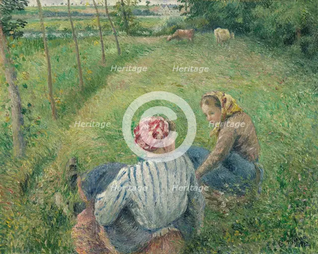 Young Peasant Girls Resting in the Fields near Pontoise, 1882. Creator: Camille Pissarro.