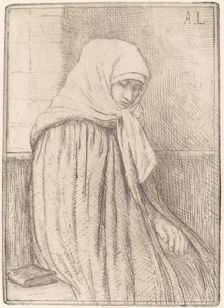 Young Peasant Seated in a Church (Jeune paysanne assise dans une eglise). Creator: Alphonse Legros