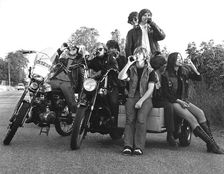Young people on motorbikes, c1970