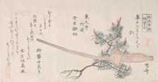 Young Pine Tree and the Handle of a Plow, 19th century., 19th century. Creator: Shinsai