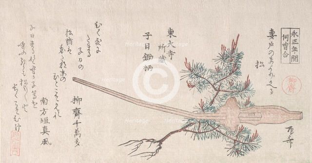 Young Pine Tree and the Handle of a Plow, 19th century., 19th century. Creator: Shinsai.