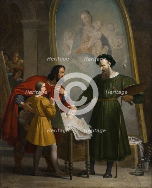 Young Raphael presented to Pietro Perugino, c1820. Creator: Lordon, Pierre-Jérôme (1779-1838).