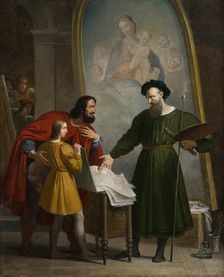 Young Raphael presented to Pietro Perugino, c1820. Creator: Lordon, Pierre-Jérôme (1779-1838)