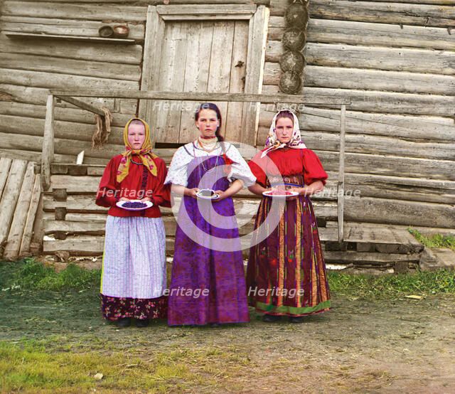 Young Russian peasant women, Sheksna River, near the small town of Kirillov, Russia, 1909. Artist: Sergey Mikhaylovich Prokudin-Gorsky