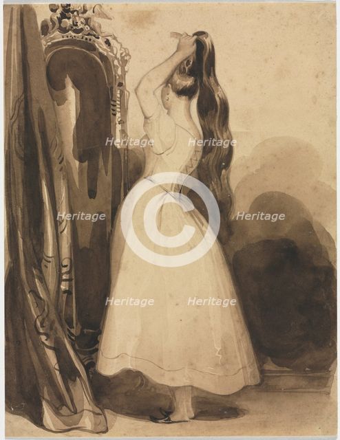 Young Woman Combing Her Hair, 1800s, before 1857. Creator: Achille Devéria (French, 1800-1857).