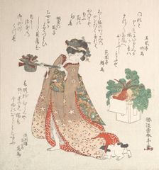 Young Woman Carrying a Wine-Pot for the New Year Ceremony, ca. 1815. Creator: Katsukawa Shuntei