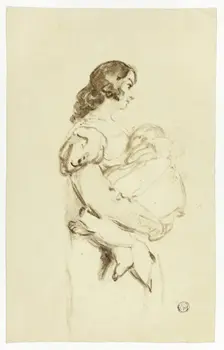 Young Woman Carrying Baby, c. 1830. Creators: Thomas Jones Barker, Thomas Barker
