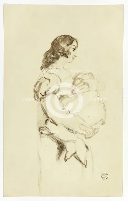 Young Woman Carrying Baby, c. 1830. Creators: Thomas Jones Barker, Thomas Barker.