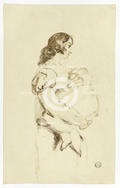 Young Woman Carrying Baby, c. 1830. Creators: Thomas Jones Barker, Thomas Barker.