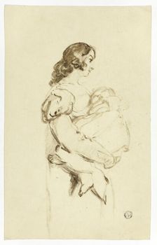 Young Woman Carrying Baby, c. 1830. Creators: Thomas Jones Barker, Thomas Barker